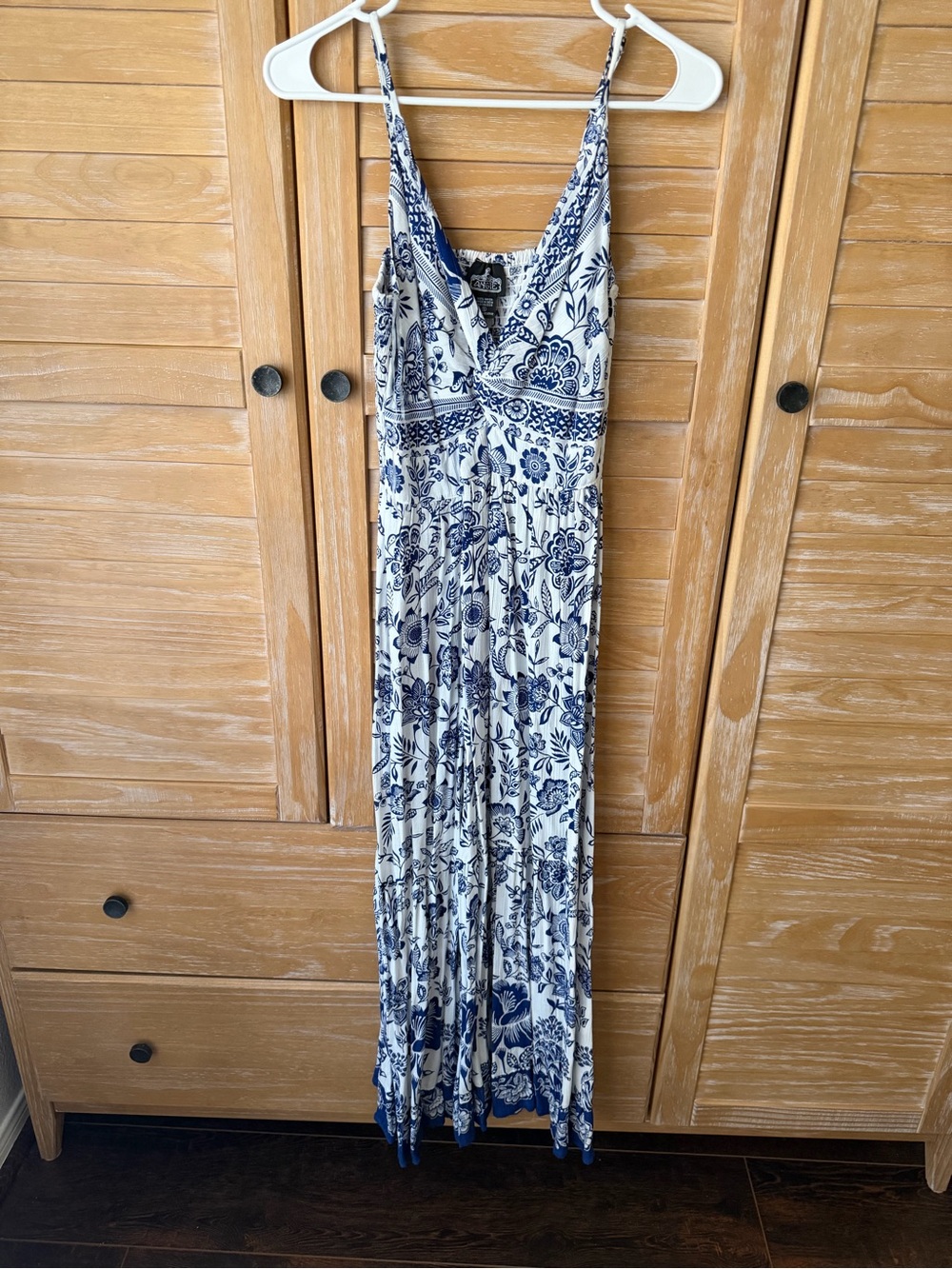 Angie Blue and White Floral Maxi Dress - Sleeveless
